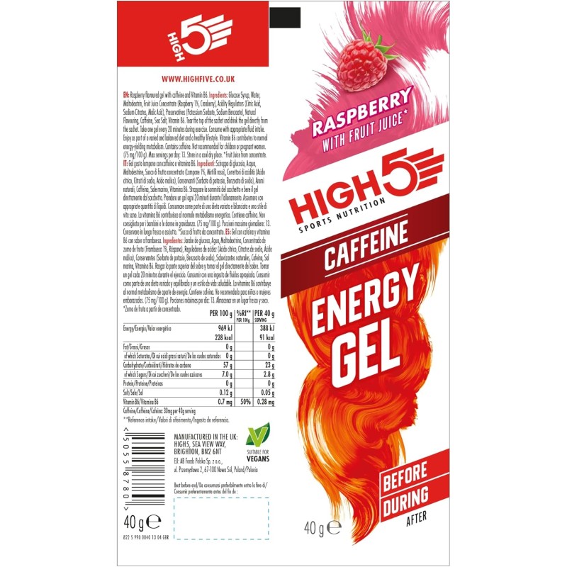 Гель енергетичний High5 Energy Gel 40 г малина з кофеїном